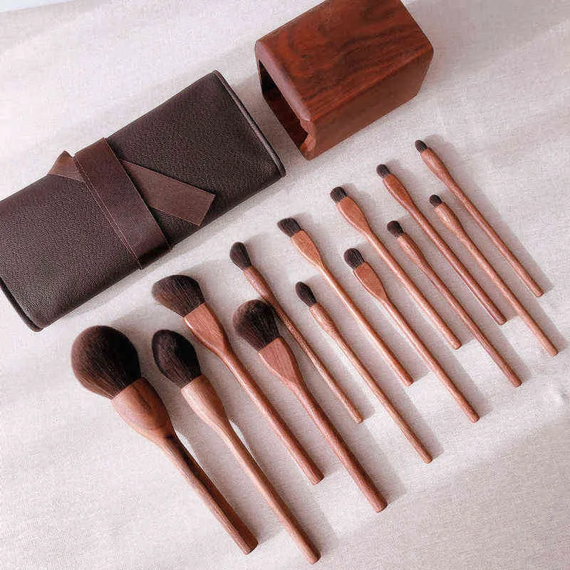 Ensemble de pinceaux de maquillage en noyer noir, poudre cosmétique de haute qualité, Blush, fond de teint, ombre à paupières, brosse de maquillage, outils de beauté 2111191010383