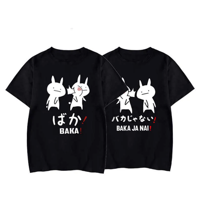 Baka lapin japonais ami femmes T-shirt mignon dessin animé à manches courtes femmes noir T-shirt Harajuku Streetwear imprimer femme vêtements Y0629