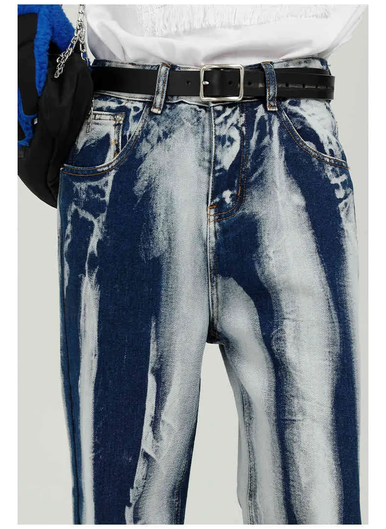 IEFB Tie Dyed Blue Jeans Uomo Allentato Dritto Vintage Streetwear Moda Denim Pantaloni Casual Maschile Pantaloni Larghi 9Y7100 210524