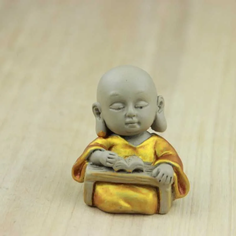 9 piezas estatua de monje budista Mini figurita ornamento artesanía bonsái decoración casa de muñecas en miniatura decoración de pasteles accesorios DIY 210727