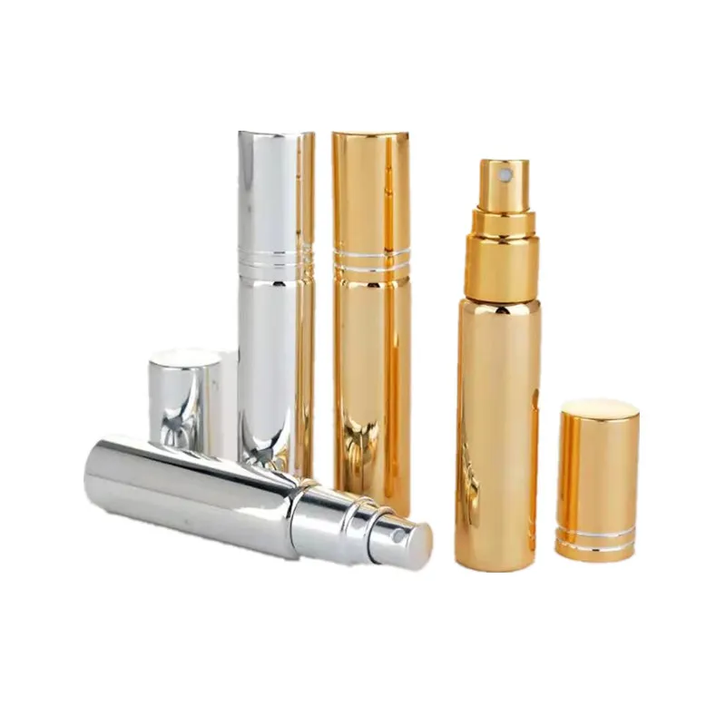 10ml Gold Glass Perfume Refillable Bottle Spray Automizer Black Test Vials Empty Silver Cosmetic Packaging Containers 