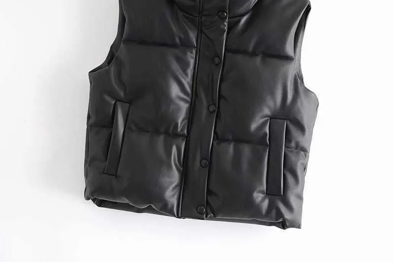 Toppies Black PU Läder Vest Kvinna Jacka Coat Höst Vinter Outwear Puffer Vest Kvinna 210817