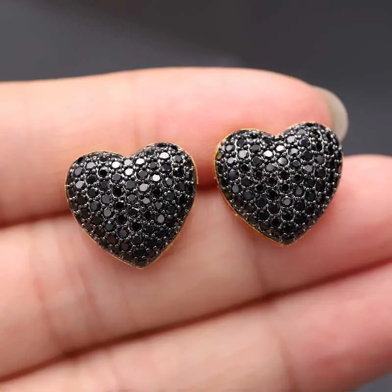 Luxury Love Heart Shape Stud Earrings For Women pave Micro Cubic Zirconia Stone Bling Gold Color Earring Wedding Fashion Jewelry 211012