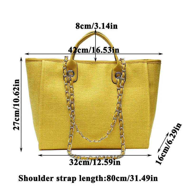 Sacos de compras Grande Capacidade Moda Mulheres Tote Modern Sim Simples Portable Canvas Bucket Coreano Chain Chain Bolsa de ombro 220307