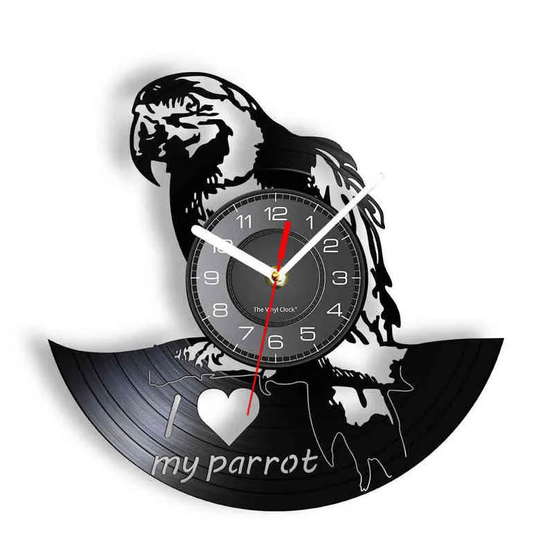 I Love My Parrot Vinyl Album Re-purposed Record Clock Tropical Bird Home Decor Psittacines Artwork Vinyl Disk Crafts Clock Watch H1230