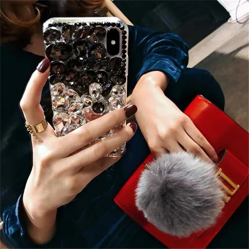 Bling Crystal Diamond Fox Fur Ball Подвеска Чехол для Iphone 1112 Pro Max XS Max XR X 8 7 6S Plus Samsung Galaxy Note 910 S81188203