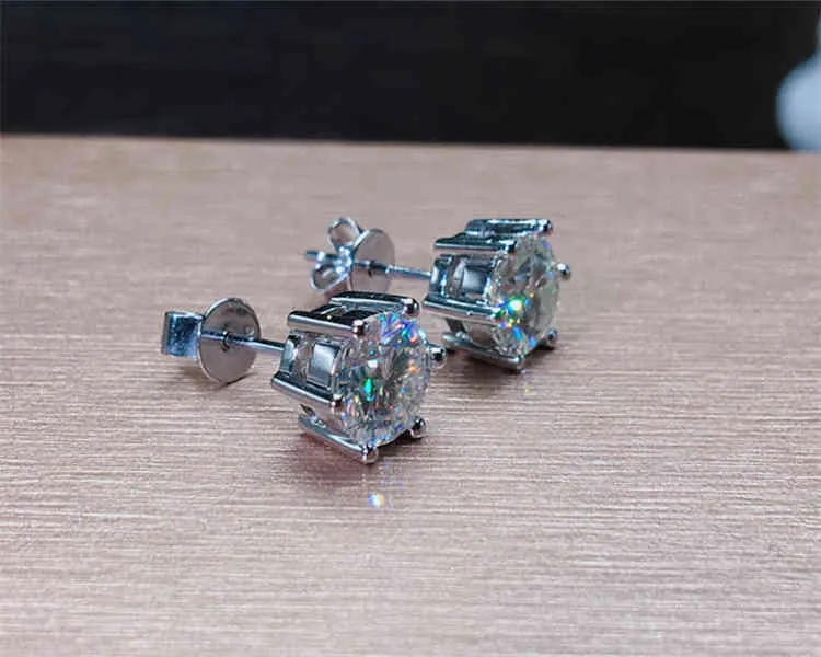 10K or blanc boucles d'oreilles femmes 0.5 1 2 3 rond Moissanite diamant présent mariage anniversaire fiançailles fête cadeau