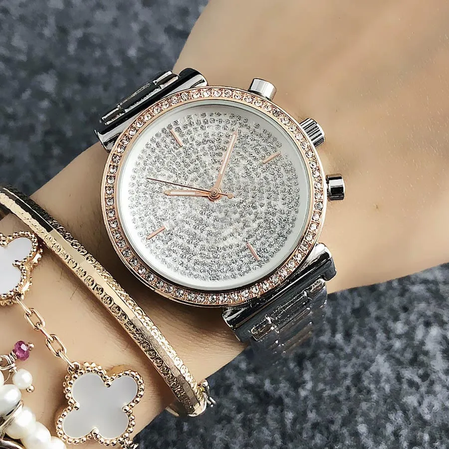 Брендовые часы для женщин, женские кварцевые наручные часы с большими буквами и кристаллами в стиле металлического стального ремешка M66309n