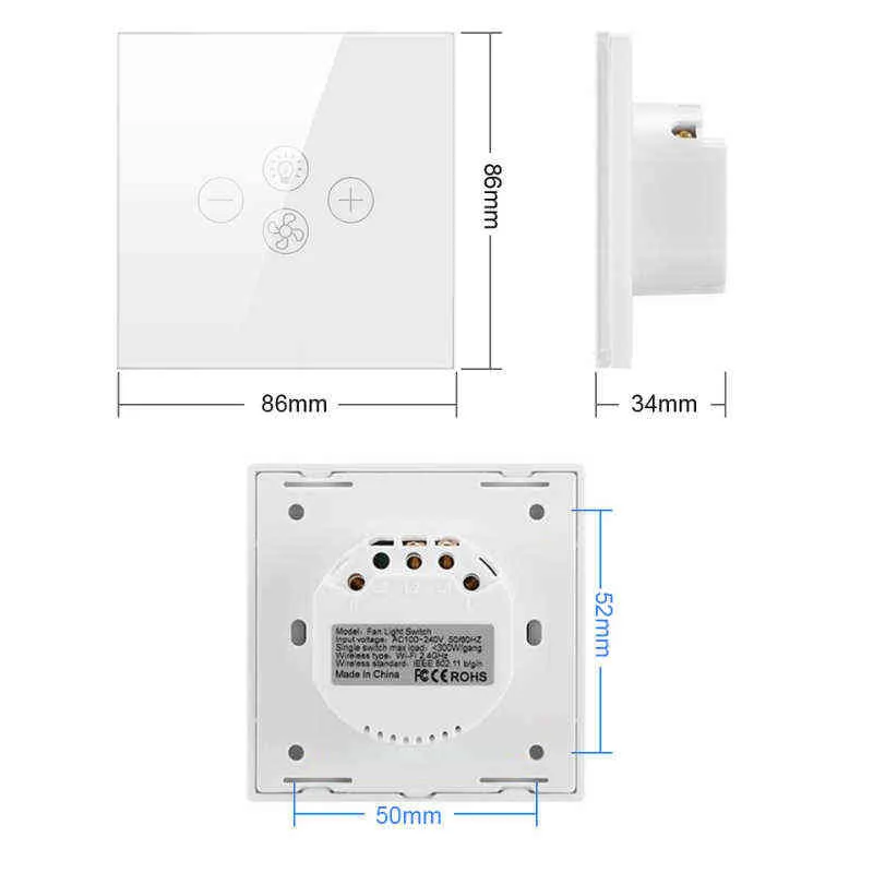 Tuya Wifi Fan Light Switch EUUS APP Remote Control Smart Ceiling Fan Lamp Switch Voice Control Work with Alexa Google Home W24099910
