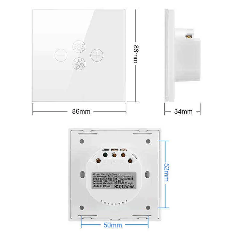 Tuya Wifi Interruttore della luce del ventilatore APP EUUS Telecomando Intelligente Ventilatore da soffitto Interruttore della lampada Controllo vocale Funziona con Alexa Google Home W22174692