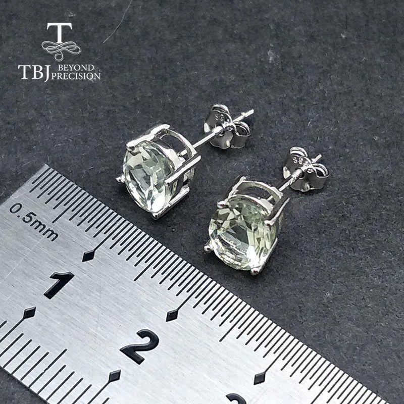 TBJ, orecchino classico con pietra preziosa naturale di ametista verde da 3,5 ct che le donne indossano quotidianamente in argento sterling 925 come regalo