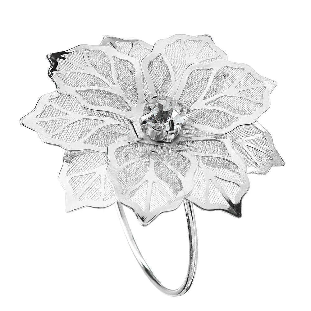 12個のPCSの花の金属の指輪ナプキンホルダーディナーの結婚式のタオルのリングのための類似のテーブルの装飾アクセサリーHogard 210706