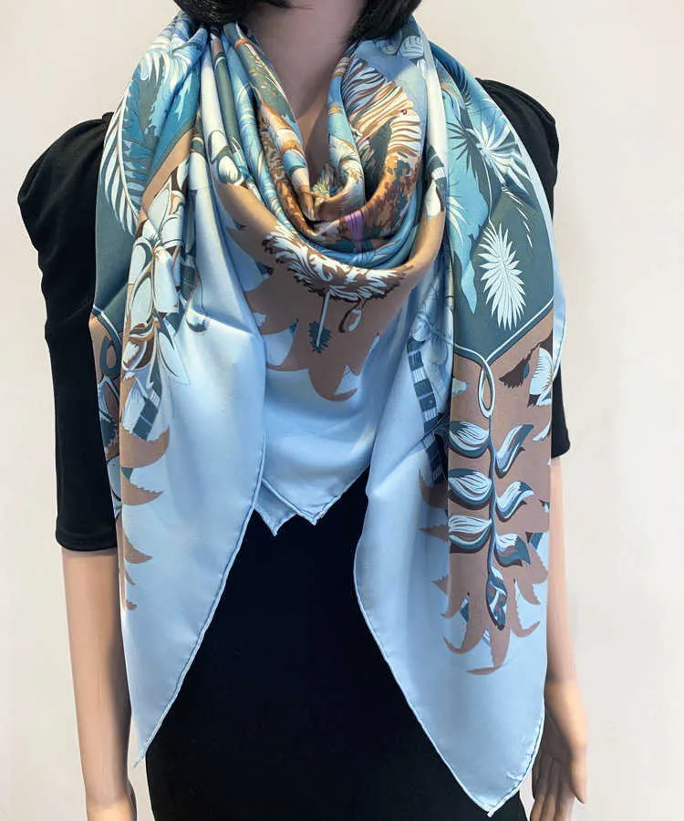 KMS Romantisk Blå Scarf 100% Twill Silk Handvalsad Kanter Sandvaskad Mjukt Hudvänligt Sjal Wrap Hijabs 140 * 140cm / 100g Q0828