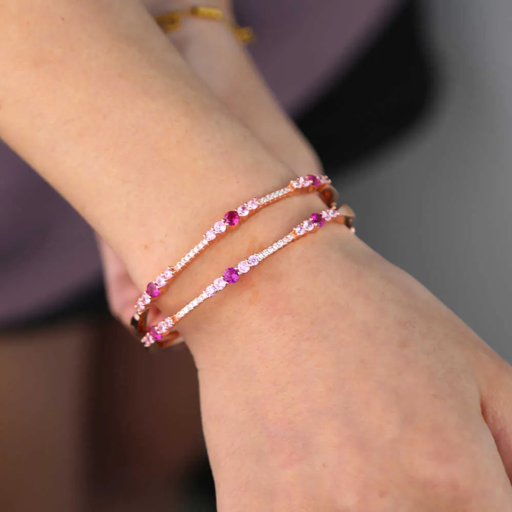 Розовое золото, красный, розовый, белый, с цирконием, открытый браслет-манжета для женщин, розово-белые модные браслеты, 5860 мм Q07205033529