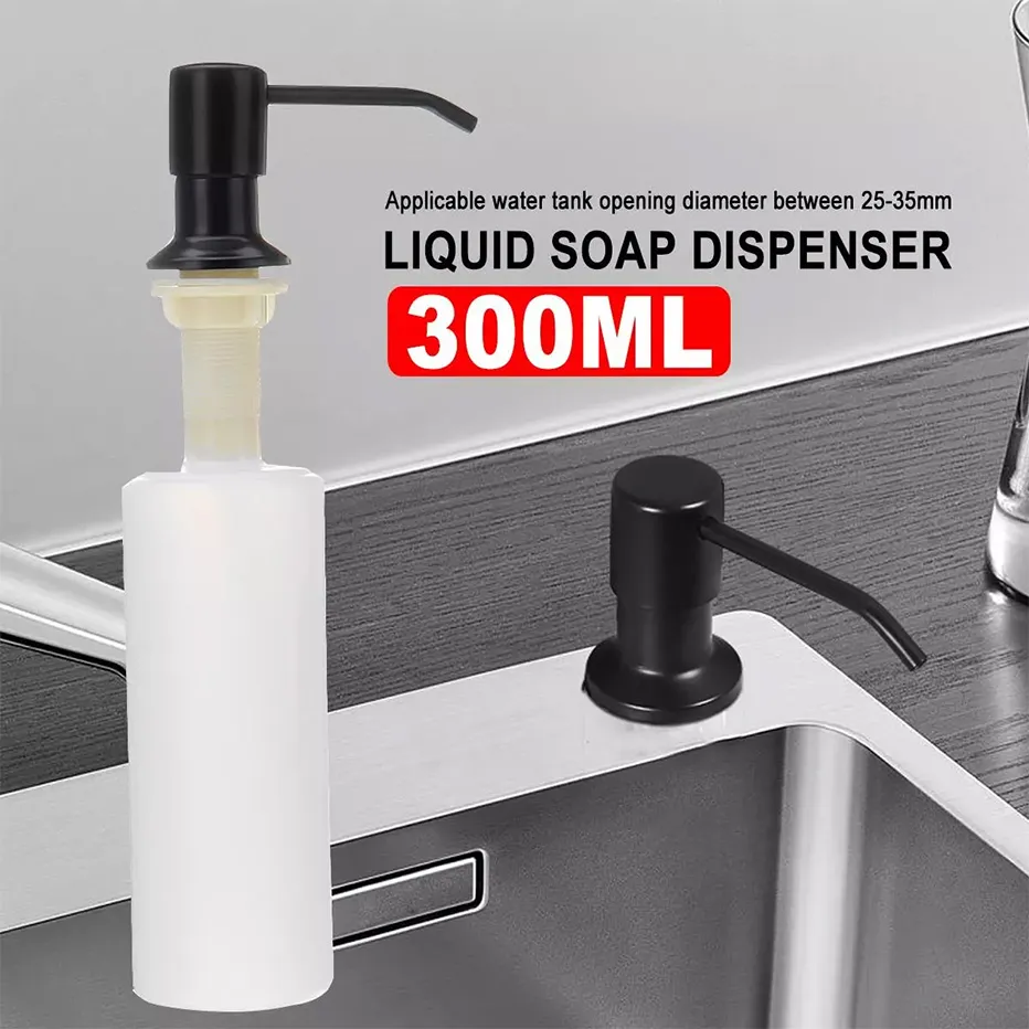 300mlキッチンシンクソープディスペンサーブラックABS洗剤液体石鹸ローションディスペンサーステンレススチールヘッドhomeTools