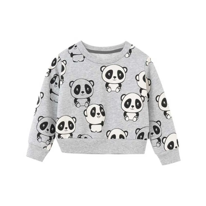 Atlama Metre Hayvanlar Panda Baskı Kış Güz Kızlar için Bebek Gömlekleri Pamuk Spor Giyim Erkek Tişörtü Tops 210529