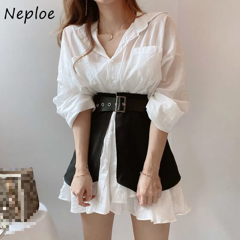 Temperament Ol Slim Women Set Double Ruffles Long Sleeve Shirt + High Waist Hip Sashes Split Skirt Spring Suit 210422