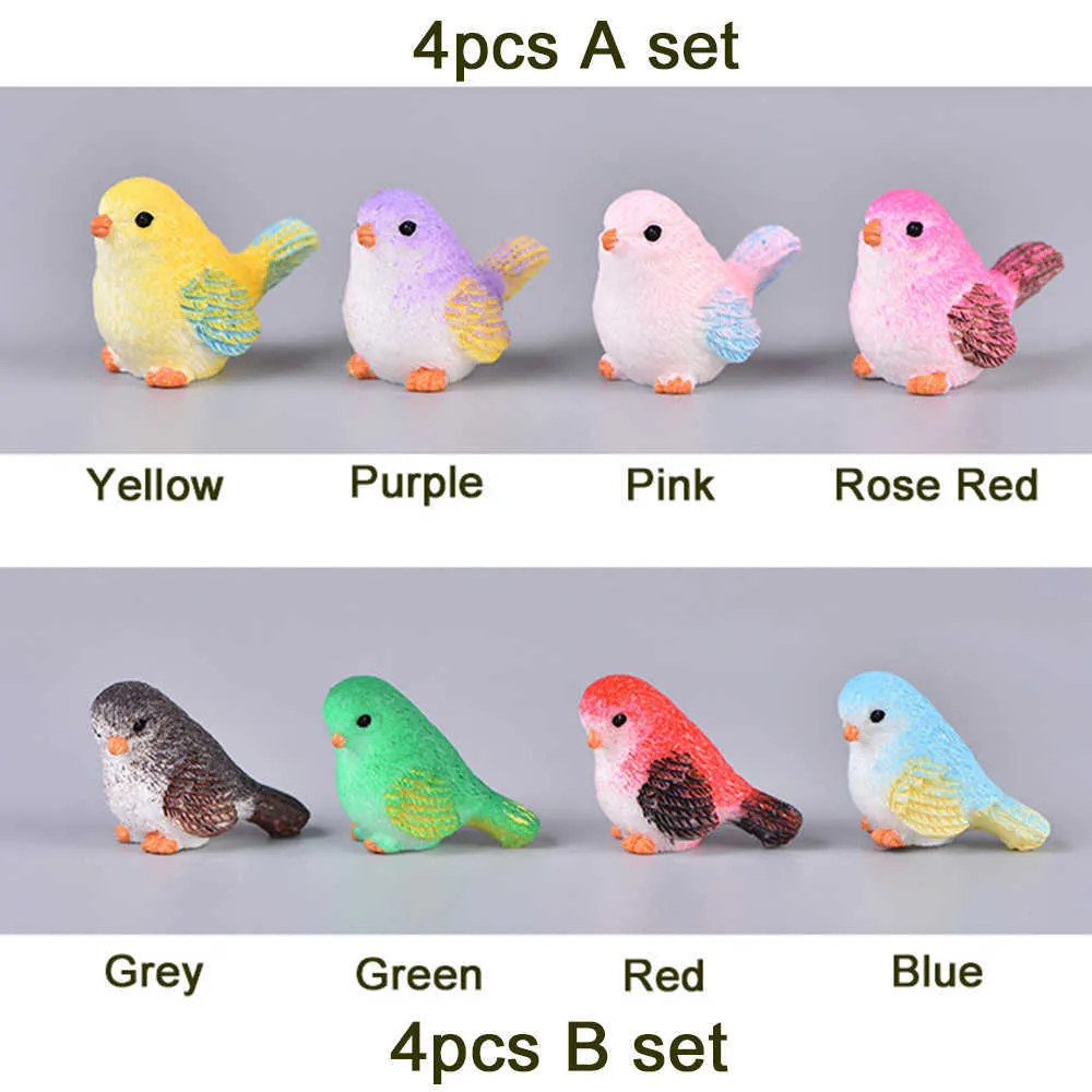 Resin Home Ornament Cute Little Birds Animal Model Figurine Glass Decor Miniature Craft Garden DIY Accessories Y0910