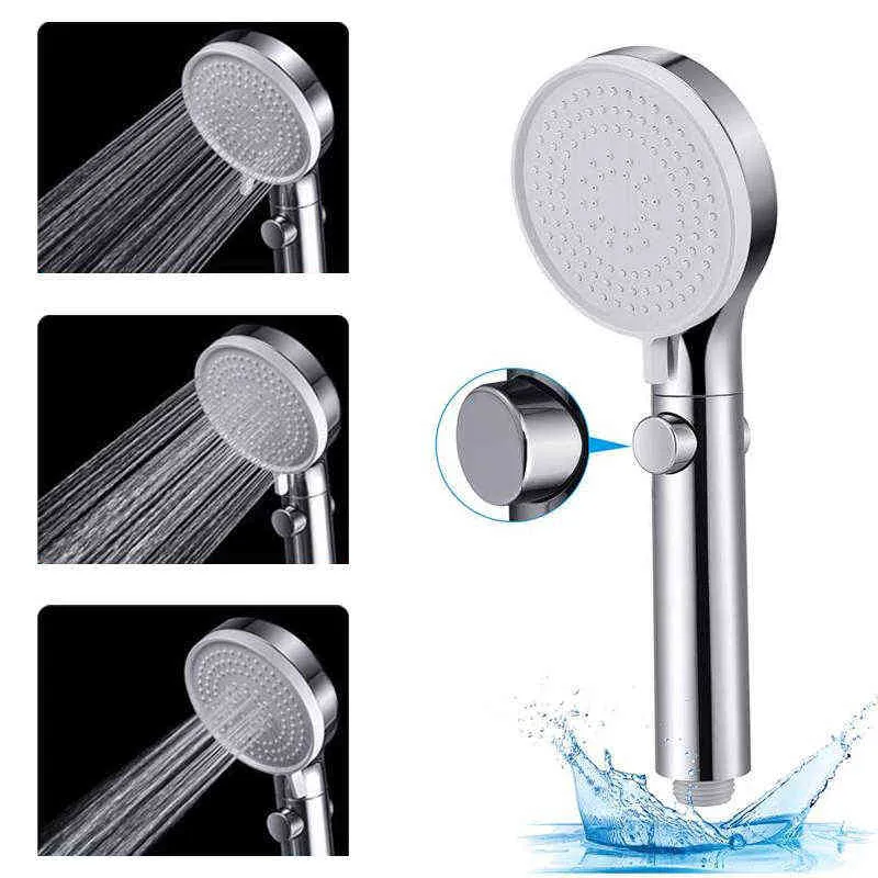 SAMODRA Handheld Shower Head High Pressure Boosting Shower Head Water Saving Adjustable 3 Spary Setting With ON/OFF Switch H1209