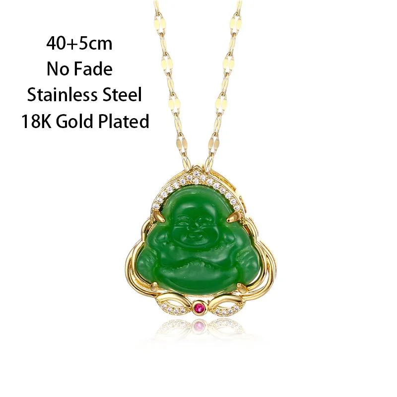 Pendentif Colliers Exquis Émeraude Imitation Jade Souriant Maitreya Bouddha Garde Pour Femmes Filles Chanceux Bijoux Anniversaire Cadeau216U