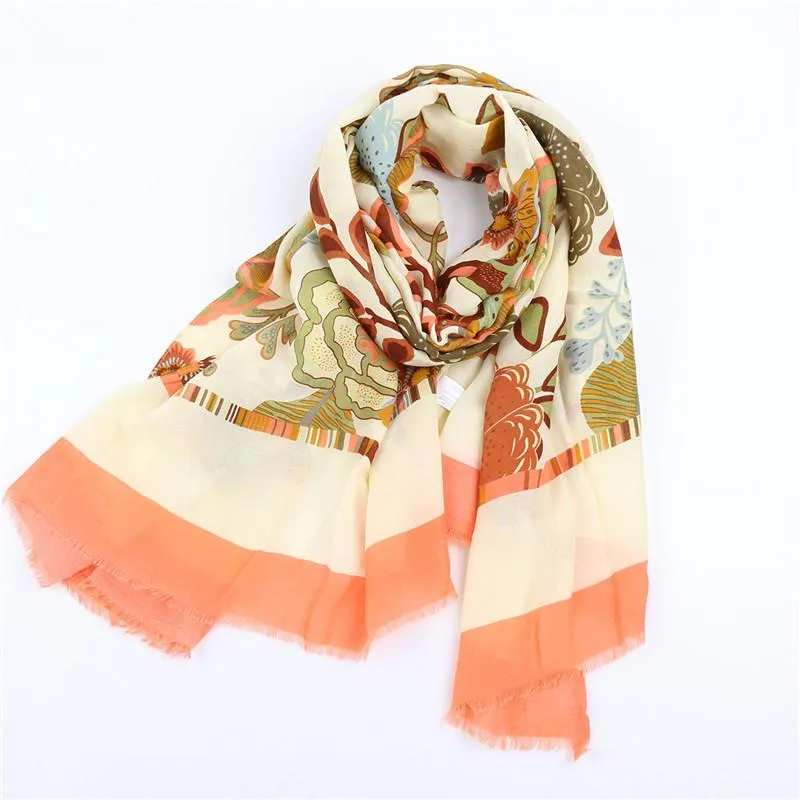 Sjaals Bloemenprint Katoen Linnen Sjaal Voor Vrouwen Luxe Sjaal Wrap Neck Bandana Lange Stola Foulard Vrouwelijke Oversized Silk238z