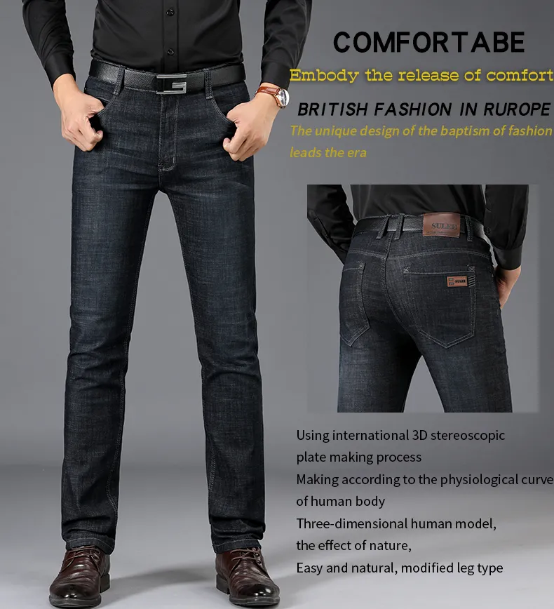 Sulee Brand Jeans Exclusive Design Famous Casual Denim Jeans Men Straight Slim Middle Waist Stretch Men Jeans Vaqueros Hombre 210318