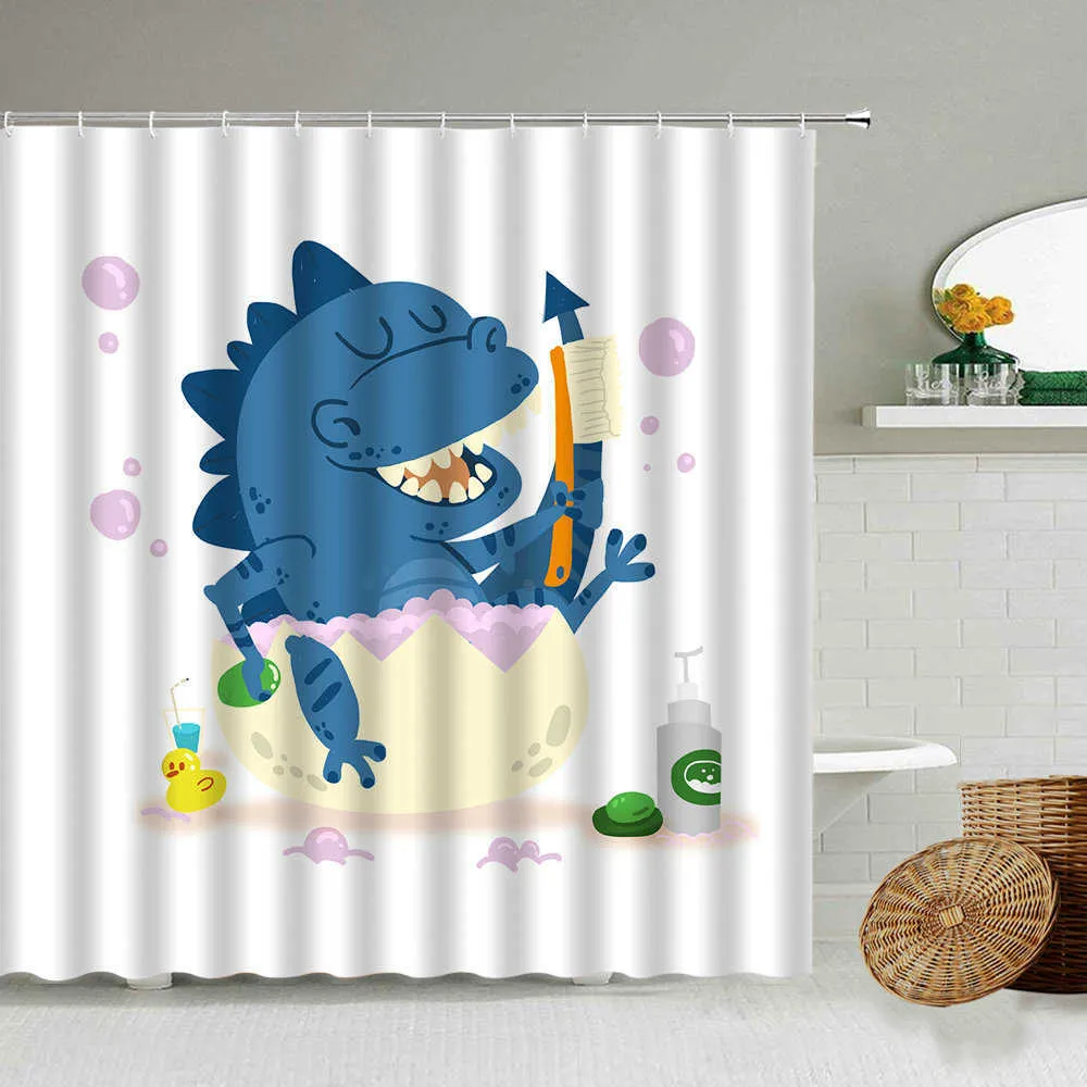 Bathing Pig Shower Curtains Cartoon Alpaca Dinosaur Cute children Bathroom Decoration Waterproof Curtain Toilet partition 210915