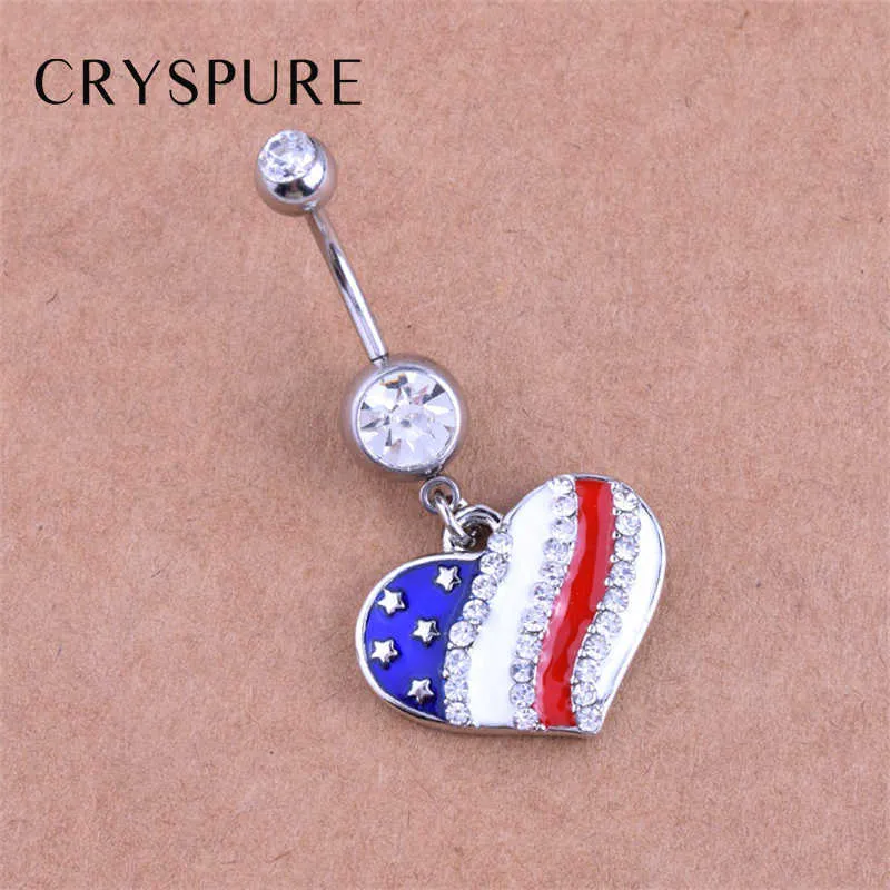 Orecchini a bottone in cristallo a forma di cuore Orecchini a forma di bandiera americana a forma di stella le donne Regali di gioielli patriottici Accessori piercing al corpo Q0709