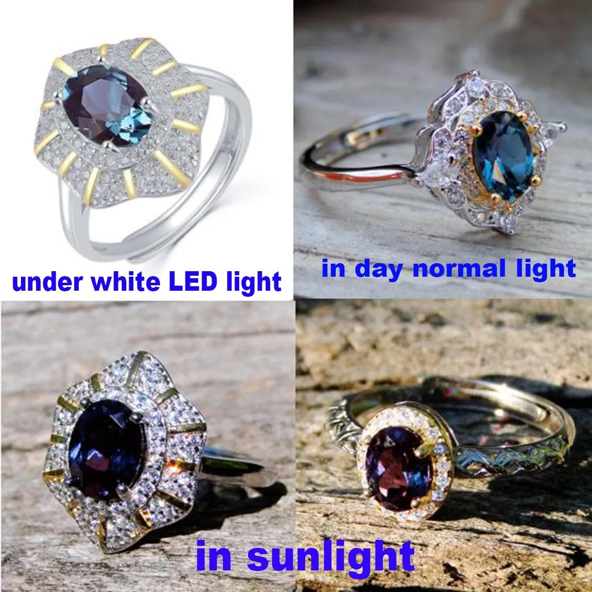 Beautiful 925 Sterling Silver 6mm Color Change Stone Lab Grown Alexandrite Engagement Wedding Ring For Women Gift