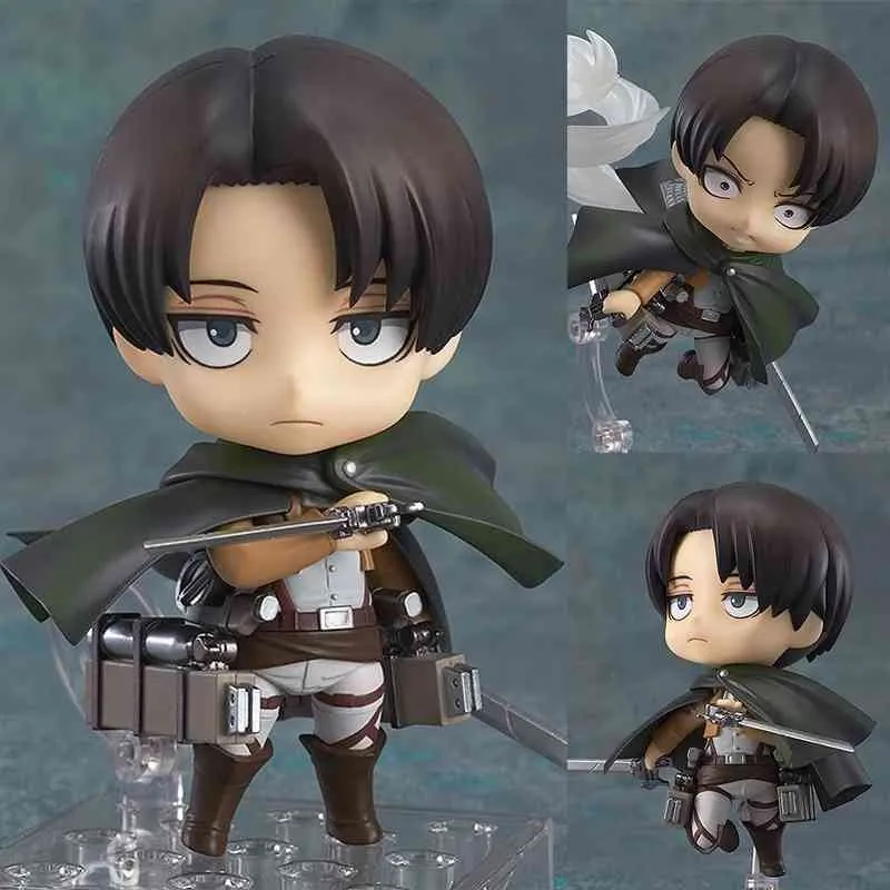 QVer. 10 cm Anime Attack on Titan Action Figure Eren Jaeger Figurine Levi Ackerman Collezione PVC Modello Giocattoli Figure X0526