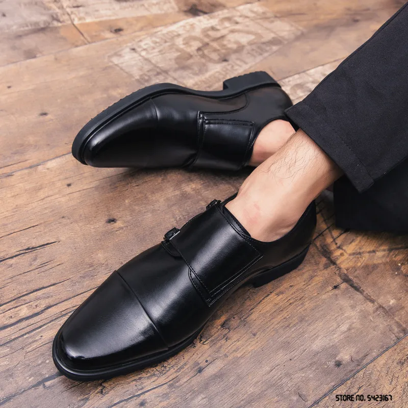 New British Trend Nero Marrone Monk Strap uomo Casual stampato Oxfords Scarpe da abito da sposa Party Driving Flats Zapatos Hombre