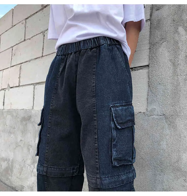 IEFB American Style Streetwear Overaller Mode Spring Straight Tube Loose Denim Pants Hip Hop Cool Black Jeans Vintage 210524