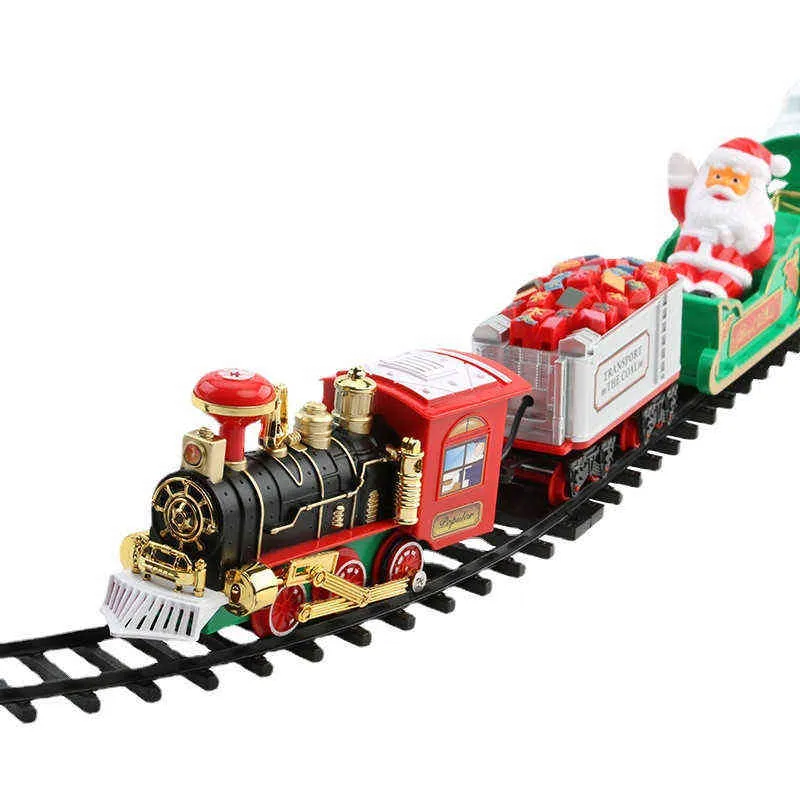 Рождественский электрический вагон-поезд Игрушки Рождественская елка Украшение поезда Рамка рельсового пути Железнодорожный вагон со звуковым светом Рождественские подарки L240116