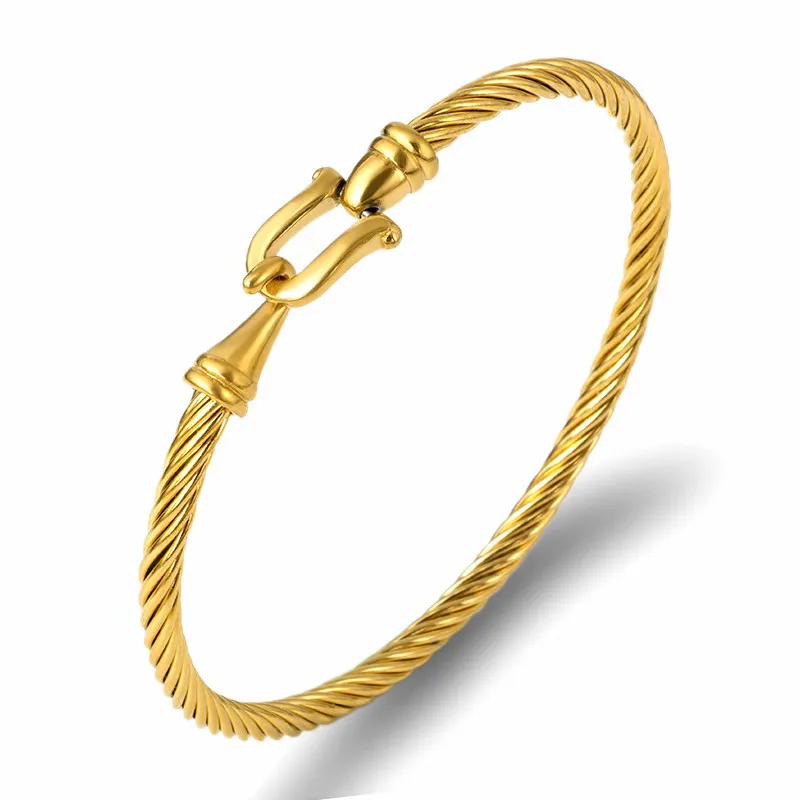 Pulseras finas de alambre de acero inoxidable para mujeres Brazaletes de color dorado 316L joyas