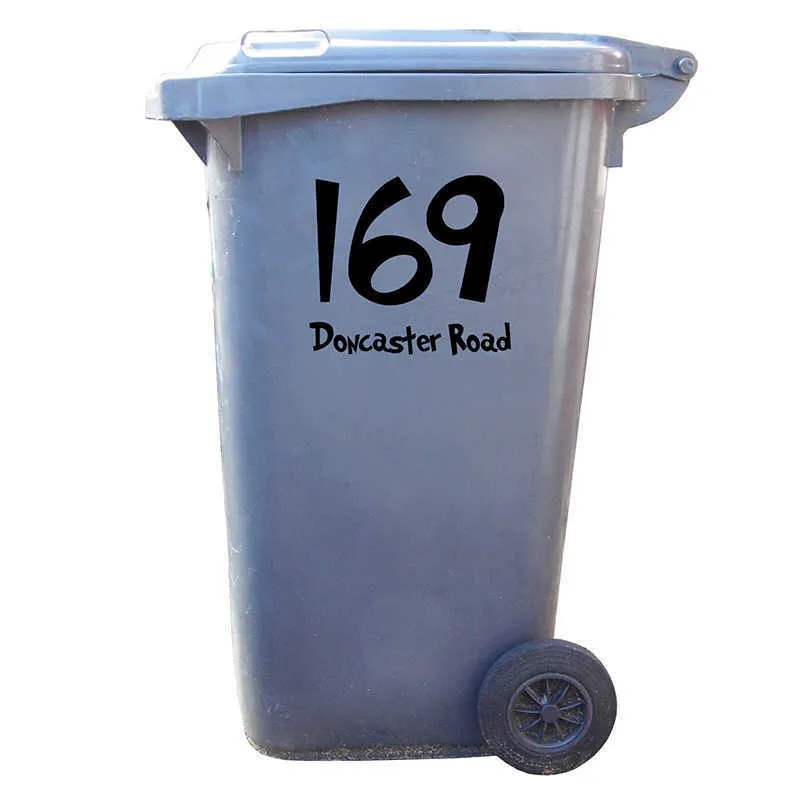 3Pcs Wheelie Bin Numbers Custom House number and street name Sticker Decal Trash Can Rubbish Bin Garbage wheelie bin Sticker (2)
