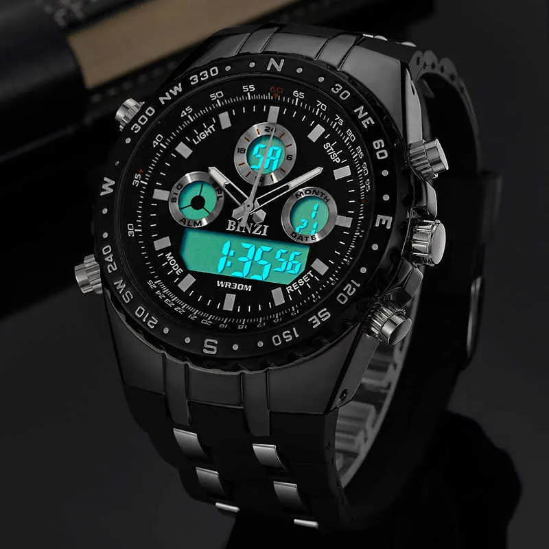 BINZI Sports Hommes Montre Numérique LED Montres Électroniques Top Marque De Luxe Militaire Quartz Montre-Bracelet Relogio Masculino Horloge 2020 G1022