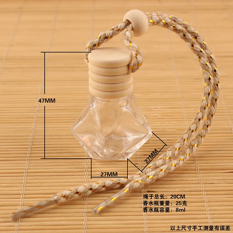 8ml madeira cortiça lid Rhomb vidro parfum embalagem recipiente vazio de óleo essencial aroma perfume frasco recarregável com corda