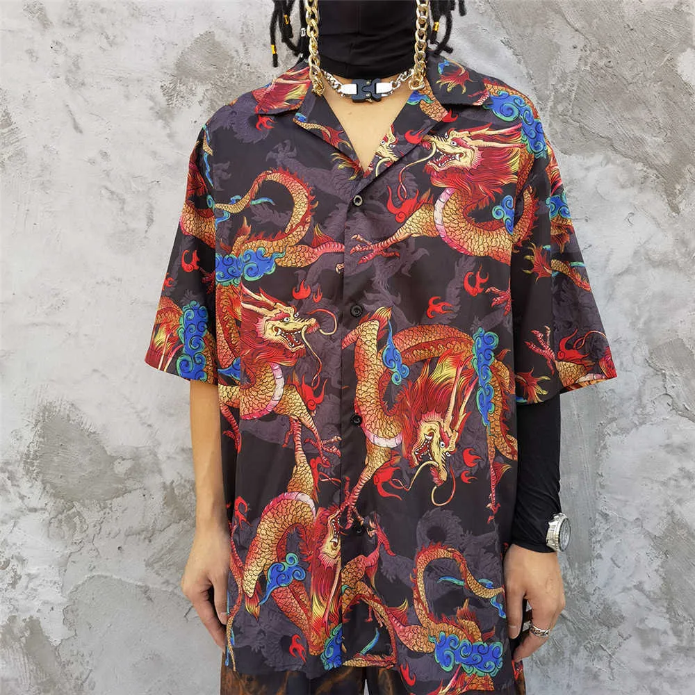 Camicie uomo Drago cinese Hawaiian Beach Holiday Style Casual Harajuku Manica corta Oversize Summer Hawaii Top Shirt 210601