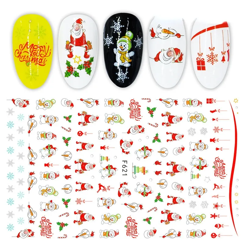 1 feuille 3D Valentin Christmas Sticker pour les femmes décorations de nail art mignon Cartoon Lover Sliders Santa Claus Design Decals Manicur3396544