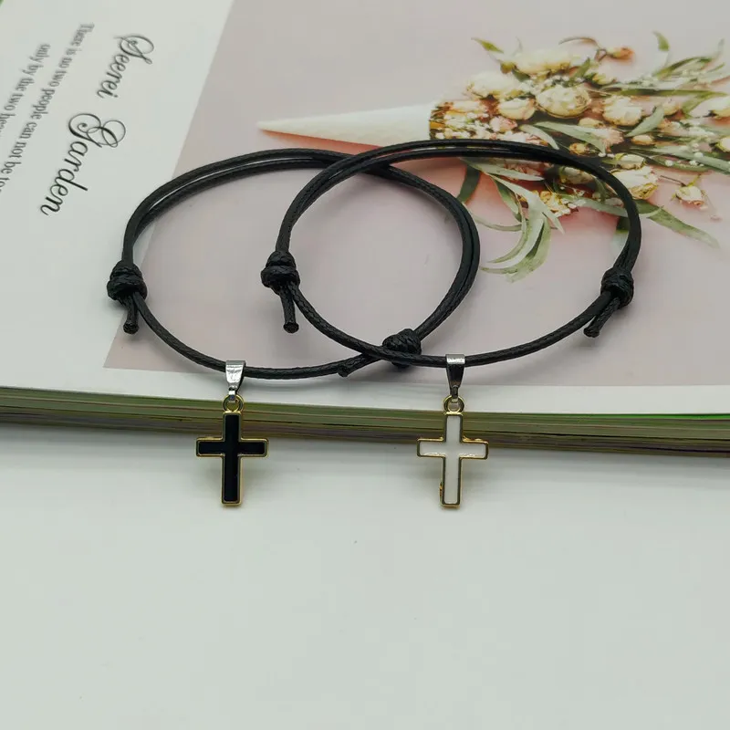 2 st / cross par armband ny mode vit svart färg charm armband gåva till vän älskare handgjorda trendiga smycken