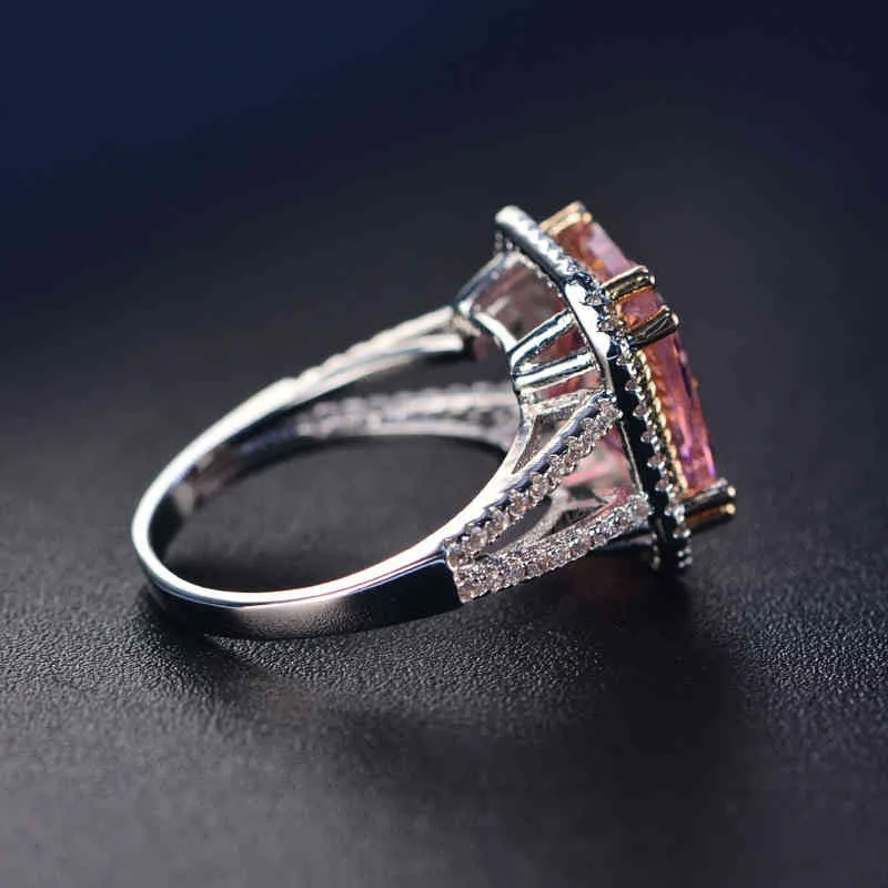PANSYSEN 100 % solid 925 silverringar för kvinnor 10x12 mm rosa spinell diamant fina smycken Bröllopsförlovningsring