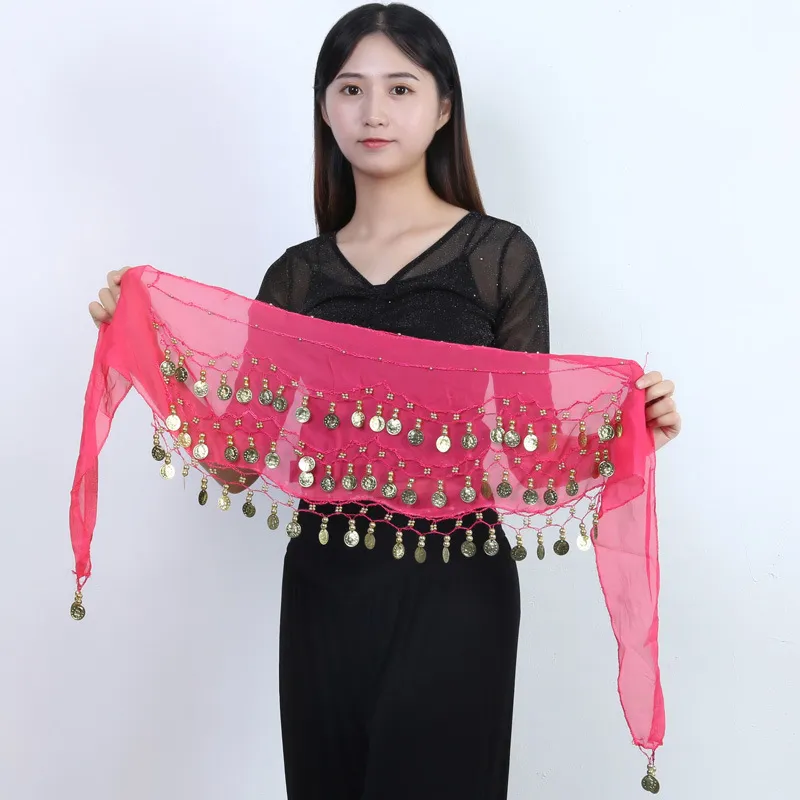 Belly Dance waist chain 72 gold coin waist cover Indian dance three-layer Chiffon Belt Hip Scarf accessories 1