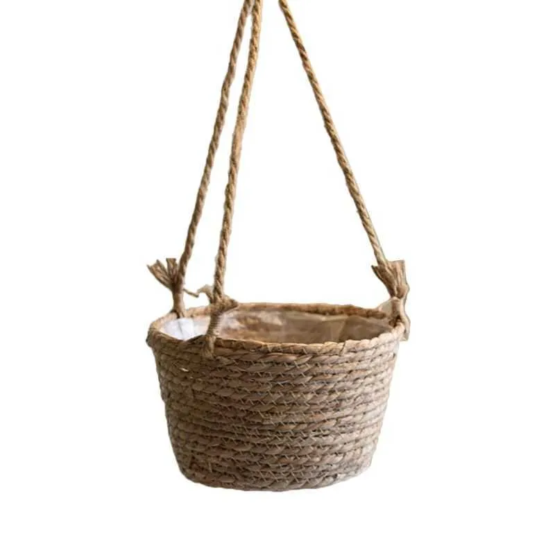 Tissé rotin suspendu jardinière Pot de fleur plante panier balcon jardin décor à la maison 210922