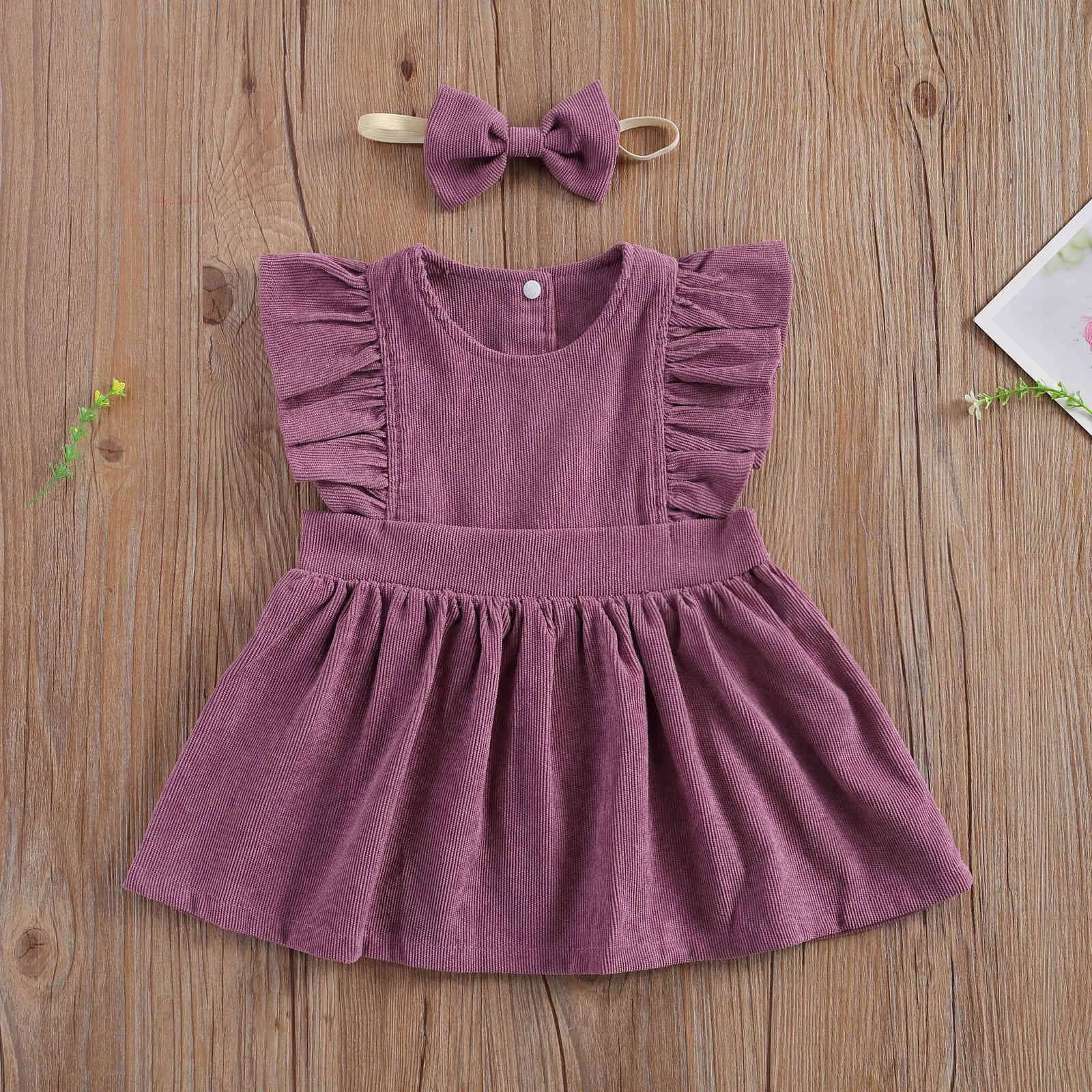1-6Y zomer vintage peuter kind kind baby meisje jurk ruches corduroy a lijn jurken voor meisjes kostuums 210515