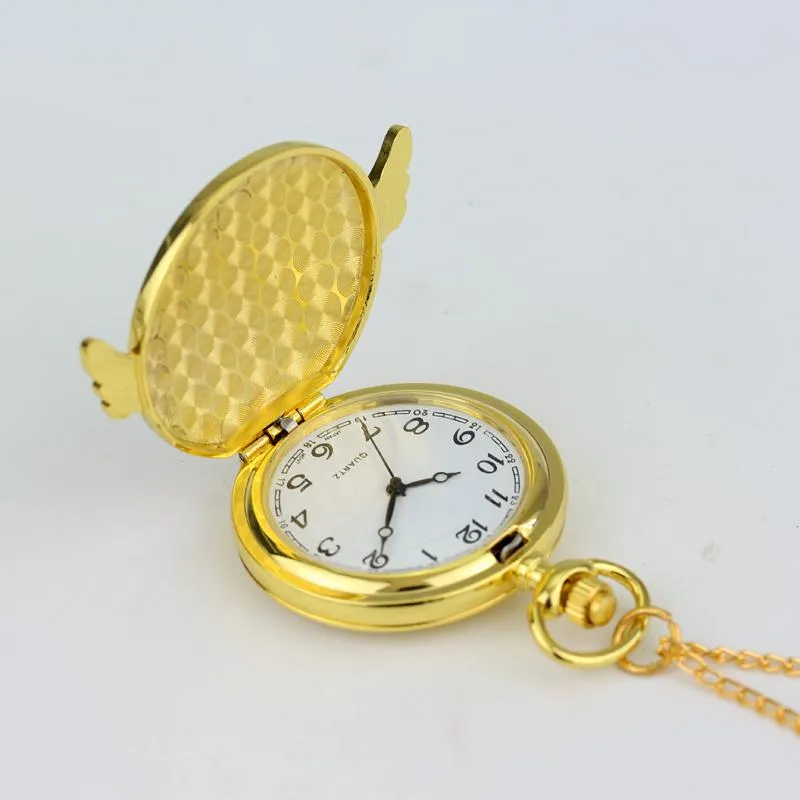Pocket Watches Japan Anime Cardcaptor Sakura Golden Watch Necklace Star Wings Pendant Chain Clock Women Girls Gift237m