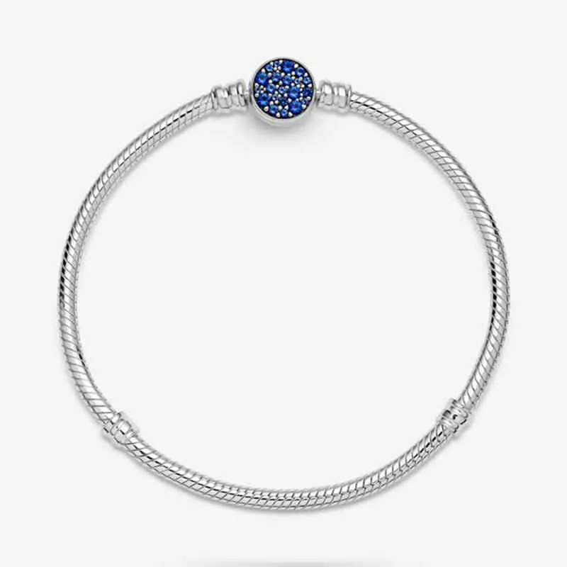 S925 Silber Farbe Glanz Blau Armband Schlange Knochen Kette Fit Original Pandora Charme Für Frauen Luxus Schmuck