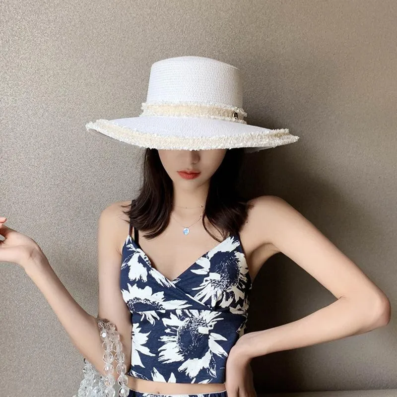 Fashion Summer Letter M Decor Paper Straw Jazz Men Women Women Wide Brim Hats Sun Sun Beach Travel Cap252w