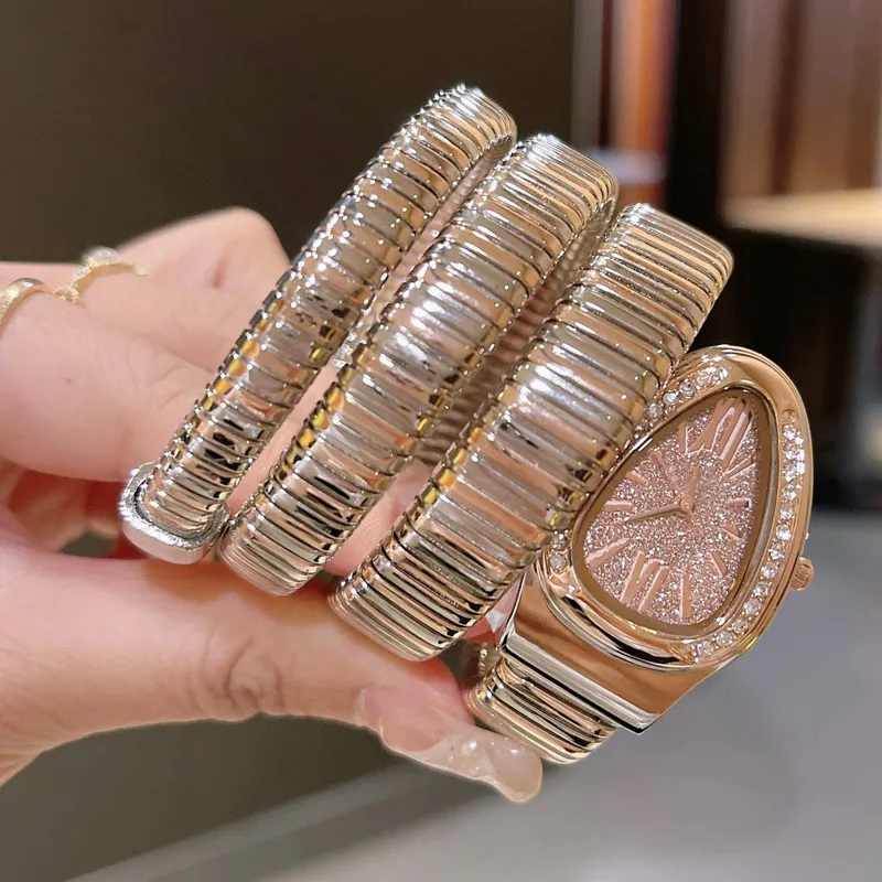 Todos os diamantes mulheres relógios cobra rosa pulseira de ouro relógios de pulso marca superior luxo designer relógio presente para senhora natal valentine268o