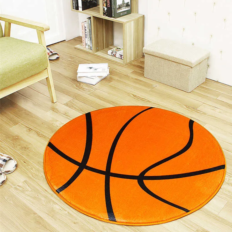 Round Anti-Slip Ball Carpet Football Basketball Children Bedroom Rug Living Room Mat Computer Chair Pad Polyester 210626