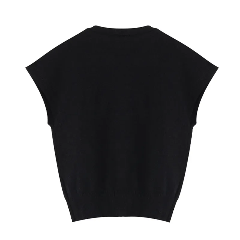 高品質ニット女性ベストノースリーブトップブラック刺繍シックなファッション春秋のoutwear日本スタイルC-136 210522